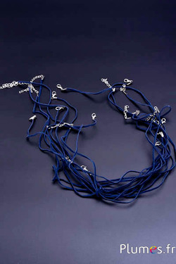 Collier en croûte de cuir - longueur 45 cm - bleu